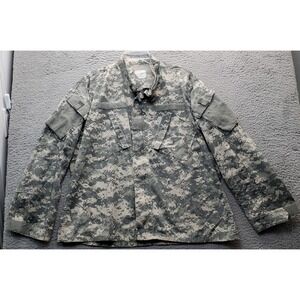 Men's Army Jacket Large Multi Camouflage Shoulder Pockets Hook & Loop Inside Zip